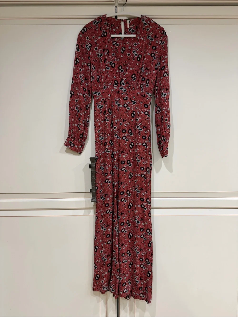 Free People Womens Some Like It Hot Long Sleeve Flared Jumpsuit 70s Rust Boho